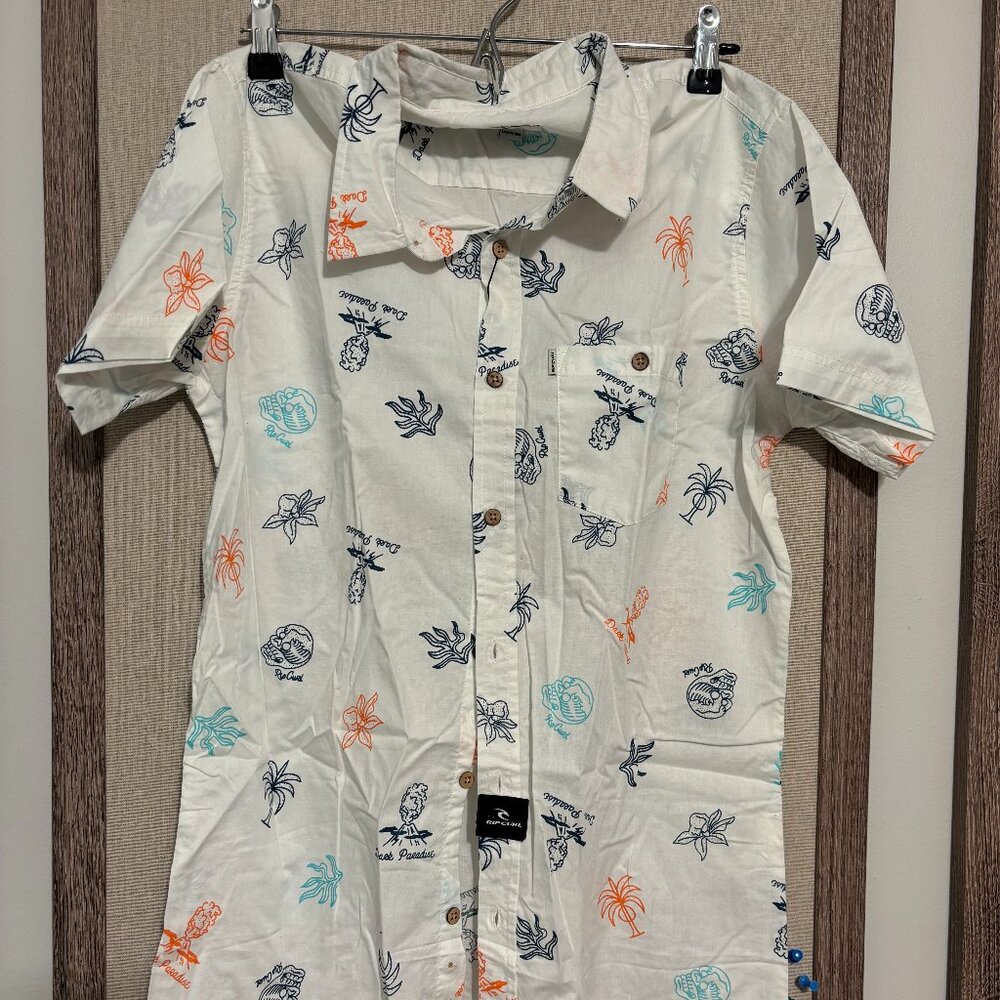 NEW WITH TAGS RIP CURL PARADISE BOYS SHORT SLEEVE SHIRT WHITE SIZE 16 - C7